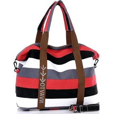 Vrouwen Canvas Schoudertassen Mode Messenger Bags Toevallige Strandtas Gestreepte Shopping Tote Handtas Bolsos Mujer: Red