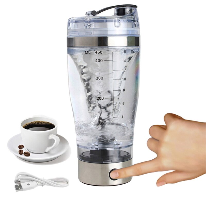 Agitador de proteínas eléctrico de 450Ml, botellas agitadoras Usb, mezclador inteligente de leche, café, botella de agua, movimiento Vortex Tornado