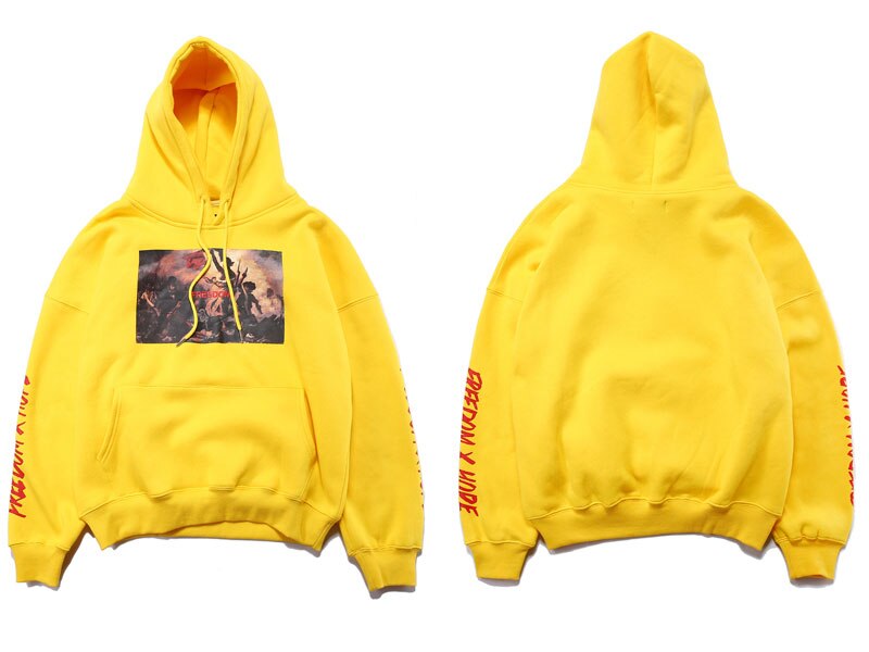 Gonthwide maleri trykt hættetrøjer herre efterår vinter fleece sweatshirts hip hop afslappet bomulds pullover skateboard hættetrøje: Gul / Xl