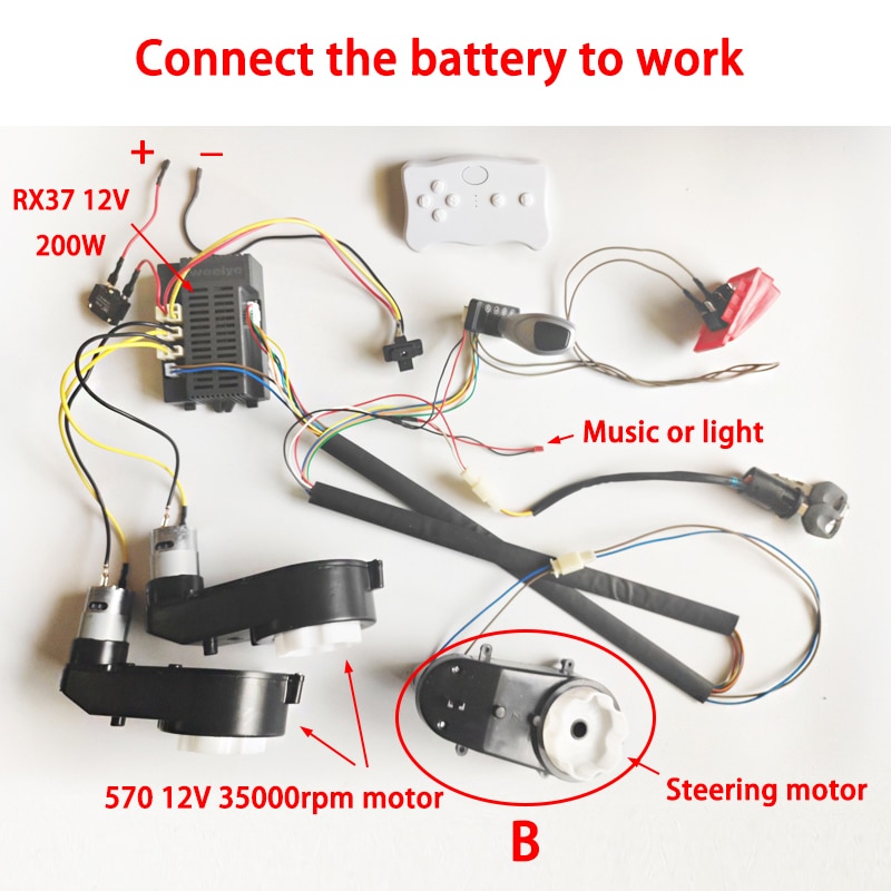 12V 24V Children's Electric Car DIY Accessories Wires Harness and Motor Gearbox,Self-Made Ride on Toys Car Full Set of Parts