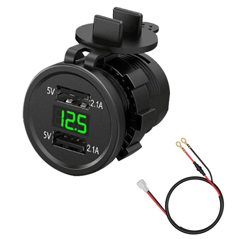 12V-24V Dual Usb-poorten Motorfiets Sigarettenaansteker Charger Met Led Digitale Voltmeter Meter Monitor Auto lader: green