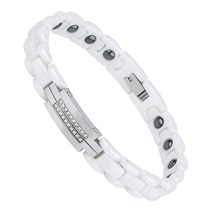 White Healthy Ceramic Rings for Women With Healthy Magnetic Bracelet for Women Power Therapy Magnets Jewelry: 21cm