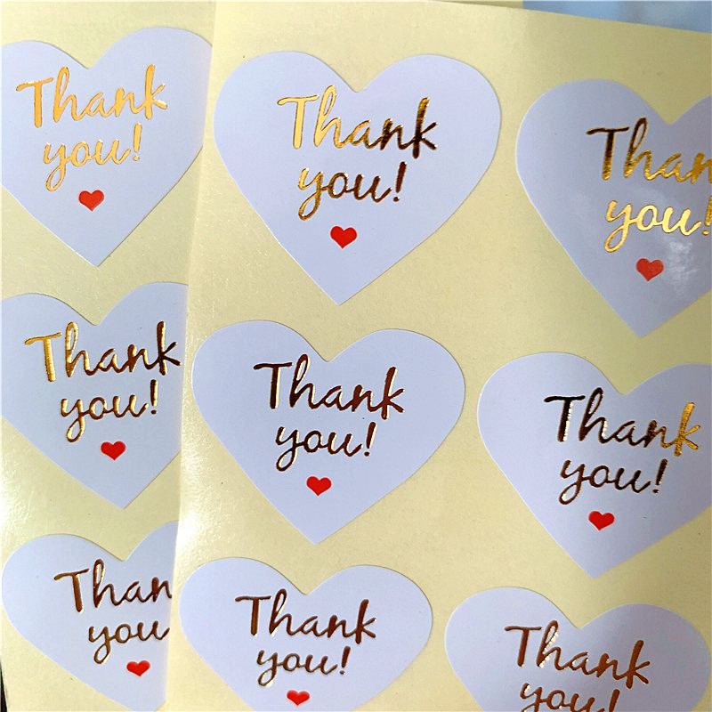 1000 stks/partij Kawaii Stamping Dank je Hart Adhesive Kraft Seal Sticker voor Bakken Grappige DIY Label Stickers: WHITE