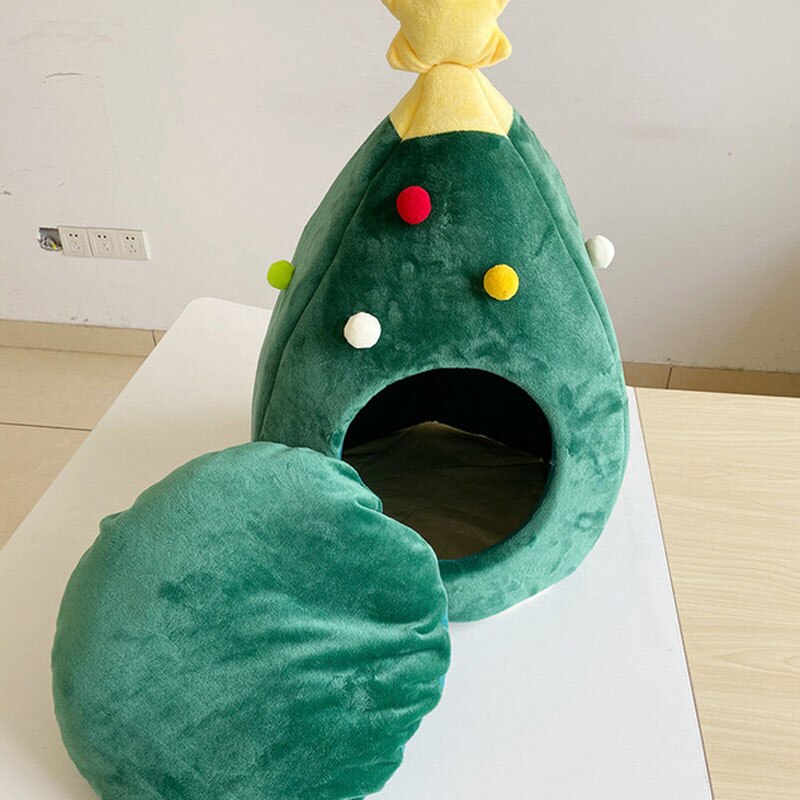 Kerstboom Bed Voor Katten Puppy Honden Warming Kat Cave Home Teddy Yorkies Slapen Mand Winter Dierbenodigdheden Verwijderbare Kussen