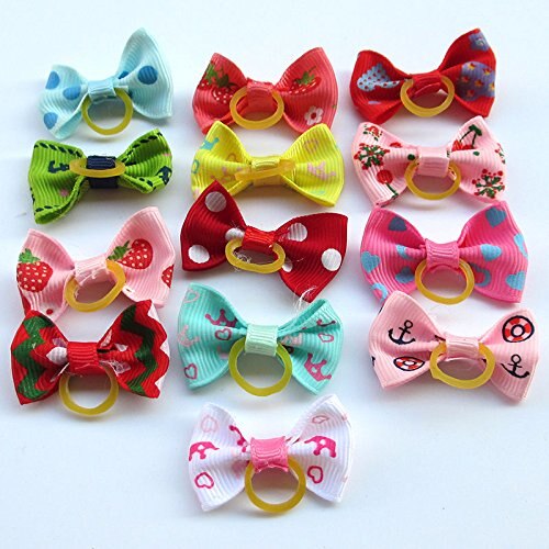Fita fofa de cachorro médio e peças, 5/peças laços de cabelo de cão pequeno, cores aleatórias, acessórios de cabelo de animal de estimação, pentagrama, padrão de flor, laços de cachorro
