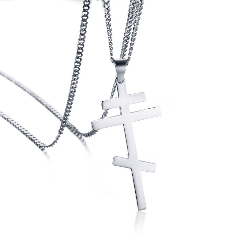 Vnox Slavonic Cross Hanger & Ketting voor Mannen Orthodoxe Christendom Eeuwige Kerk Sieraden Rusland/Griekenland/Oekraïne: Silver Plated
