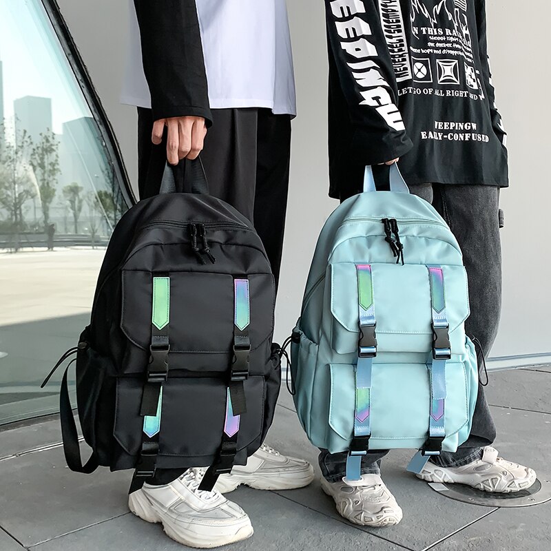 HOCODO Reflective Strip Women Backpack Female Waterproof Nylon Shoulder Bag Multi-Pocket Anti-Theft Backpack Travel Bag