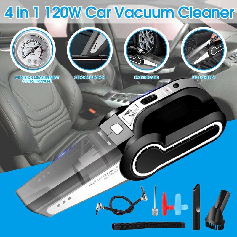 4 in 1 draagbare autostofzuiger met luchtcompressor en led-lampje 120w 4000pa nat- en droogzuiger