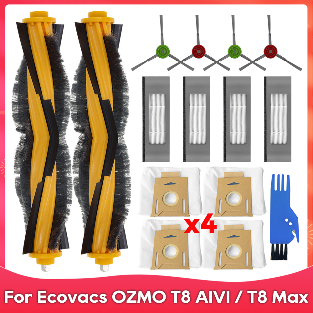 Passend für Ecovacs DEBOT OZMO T8+ / T8 AIVI / T8 Max / N8 Plus / N8 Profi Rolle Seitliche Bürste Filter Mopp Staubbeutel Zubehörteile: Gold