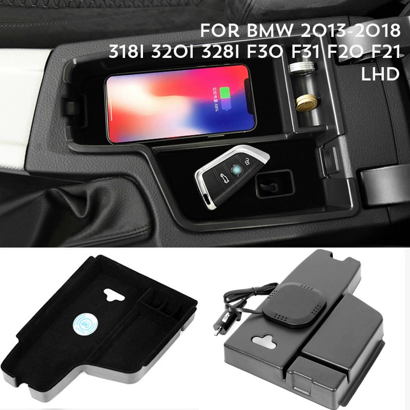1lot Mobile phone wireless charging Central Armrest storage box For BMW X1 F48 /118i 120i F20 F21 saden