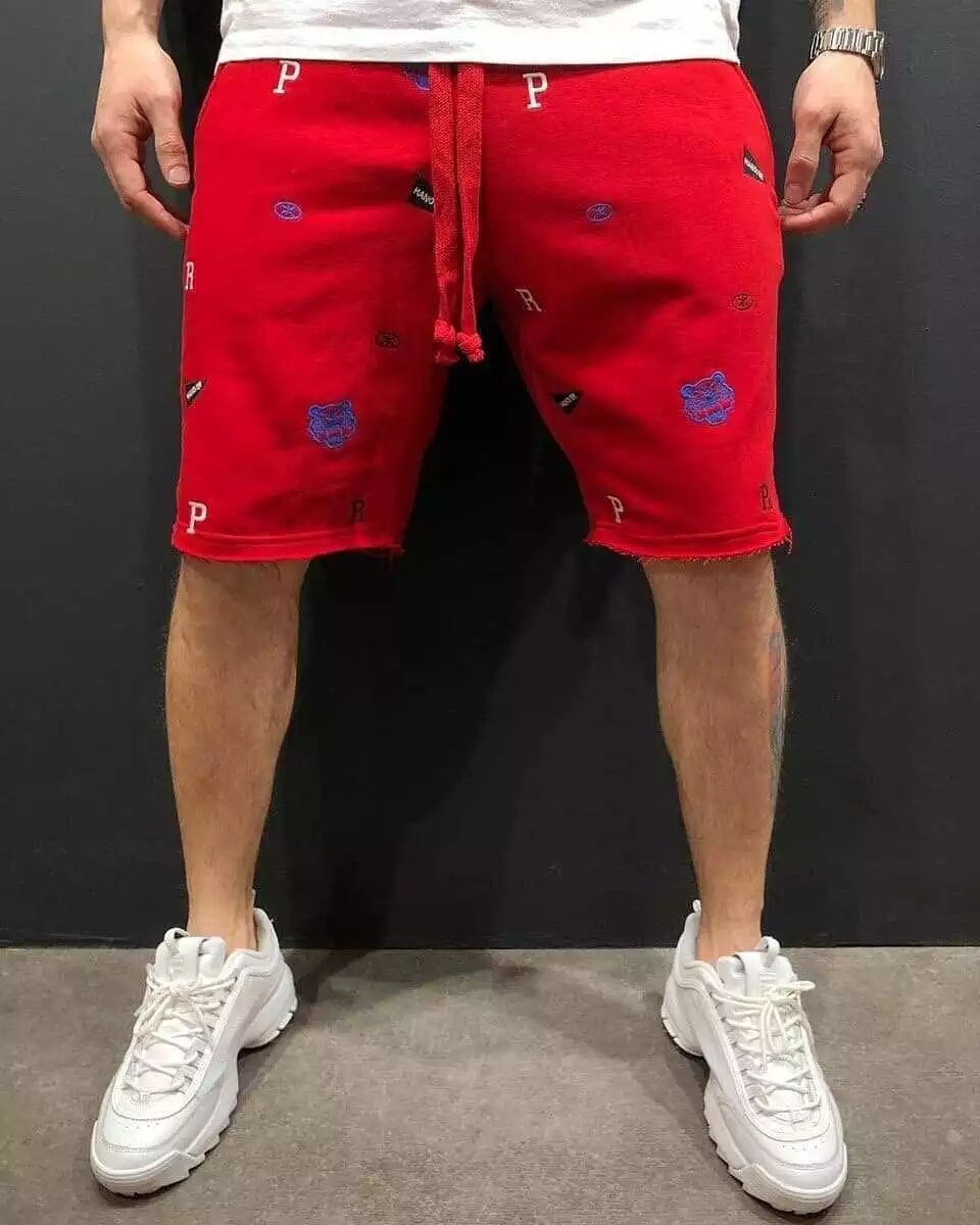 Zomer Bodybuilding Vijf-Point Broek Mannen Gym Fitness Oefening Casual Sport Broek Mode Trend Elastische Slanke Shorts: Rood / Xxl