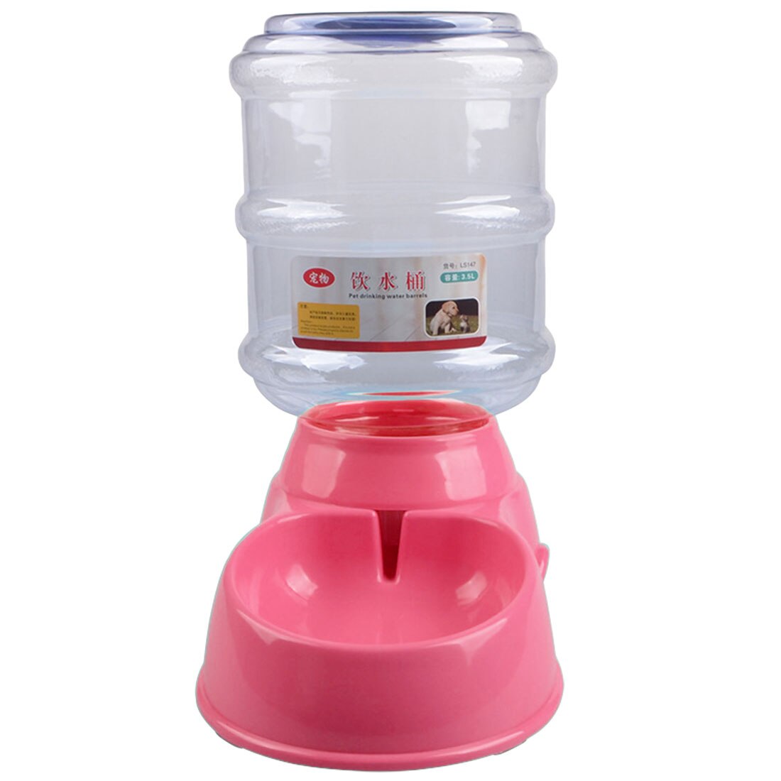 3.5L Dog Cat Feeders Water Dispenser Fountain Bottle Set Plastic Automatic Pet Feeding Drinker Water Bowl Safe Animal Dog Bowl: pink water dispenser