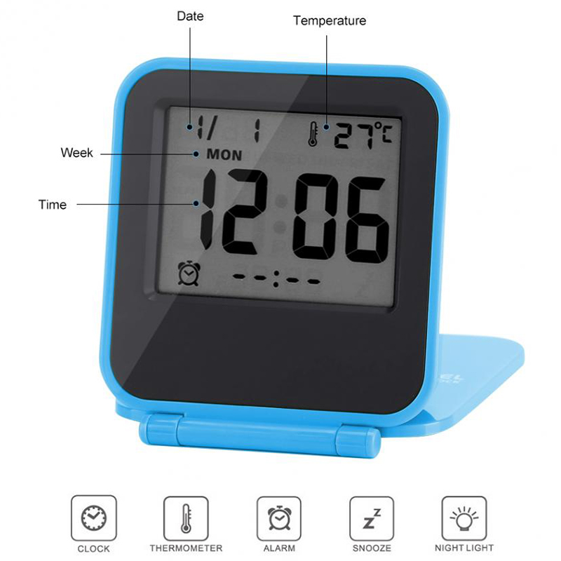 Alarm Clock Portable Foldable Tabletop Travel Digital Alarm Clock With Temperature Calendar Date Week Kitchen Alarm Clock