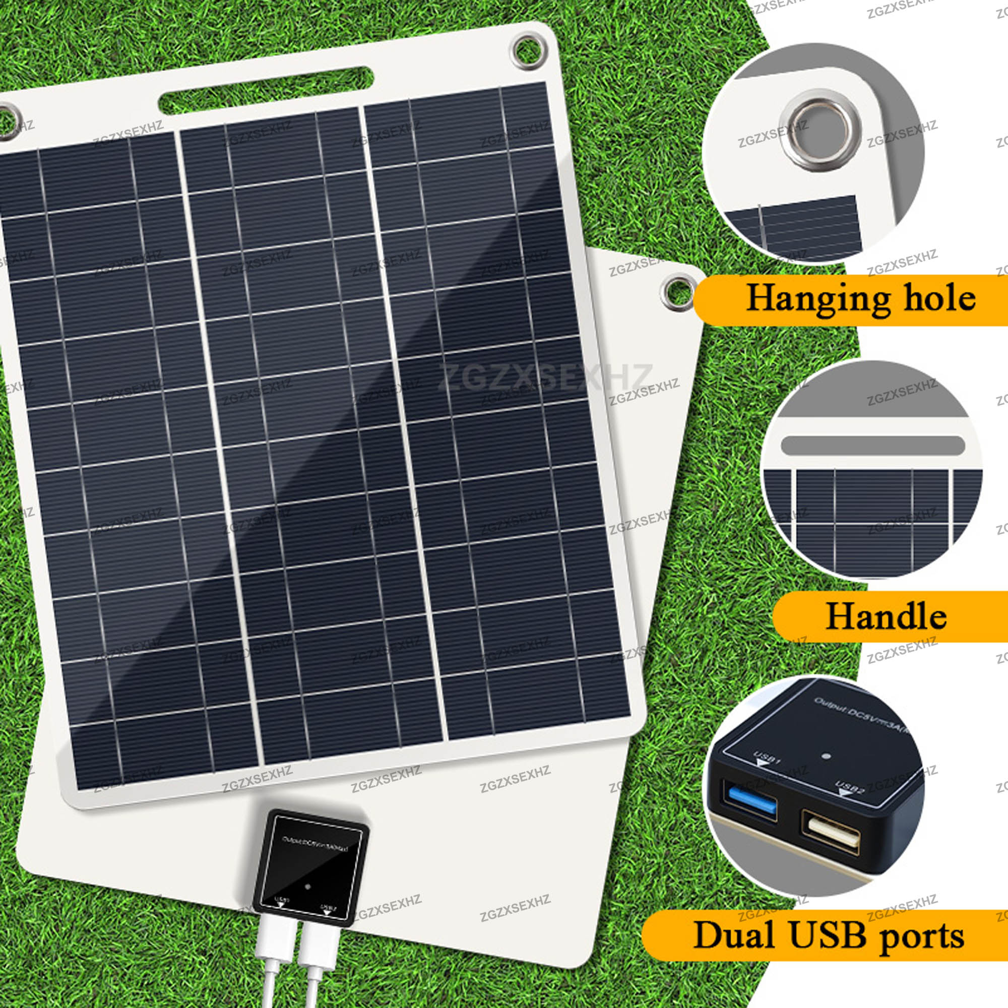 100W Solar Charger with Dual USB Ports, Waterproof & Portable Solar Panel for Outdoor Camping, Hiking, Emergency Devices