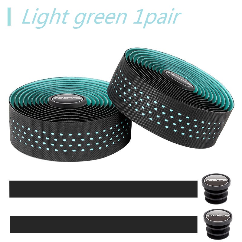 TOOPRE road handlebar strap bicycle strap non-slip breathable sweat-absorbing silicone curved perforated handlebar strap: Light green 1pair