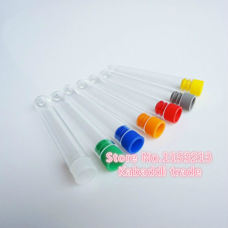 100 unids/lote 12*75mm duro de tubo de plástico de 5ml de poliestireno de tubo de ensayo de alta transparencia tubo de prueba PS con tapón