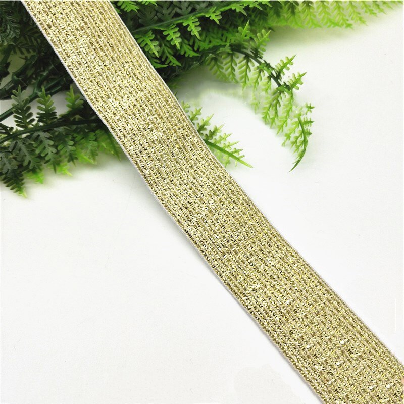 Glitter guld sølv elastiske bånd 25mm 40mm nylon bukser blonder trim talje til diy sy tøj bukser tilbehør 1 meter: Guld / 25mm 1 meter