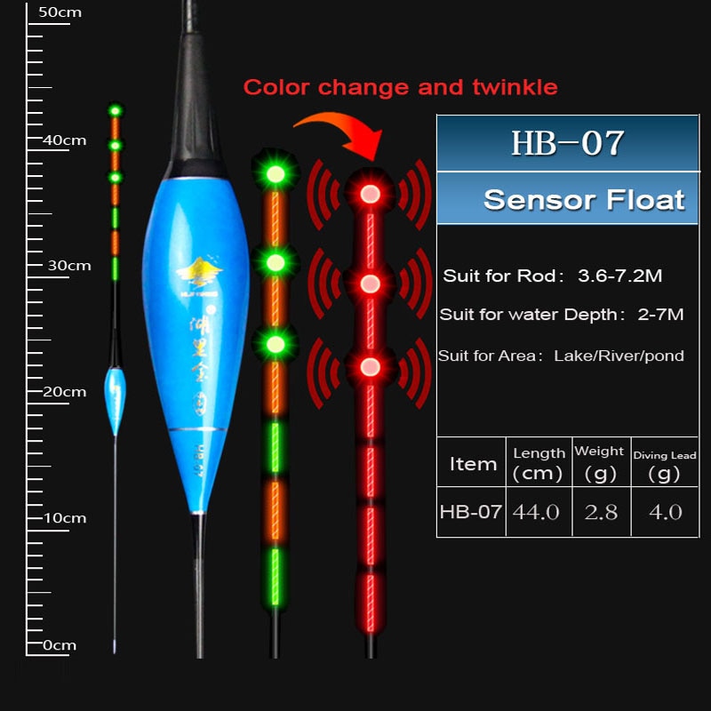 HLJFISHING-flotador eléctrico de pesca con Sensor de gravedad, cebos de pesca integrados IC inteligentes, con antena que cambia de Color, flotador luminoso LED