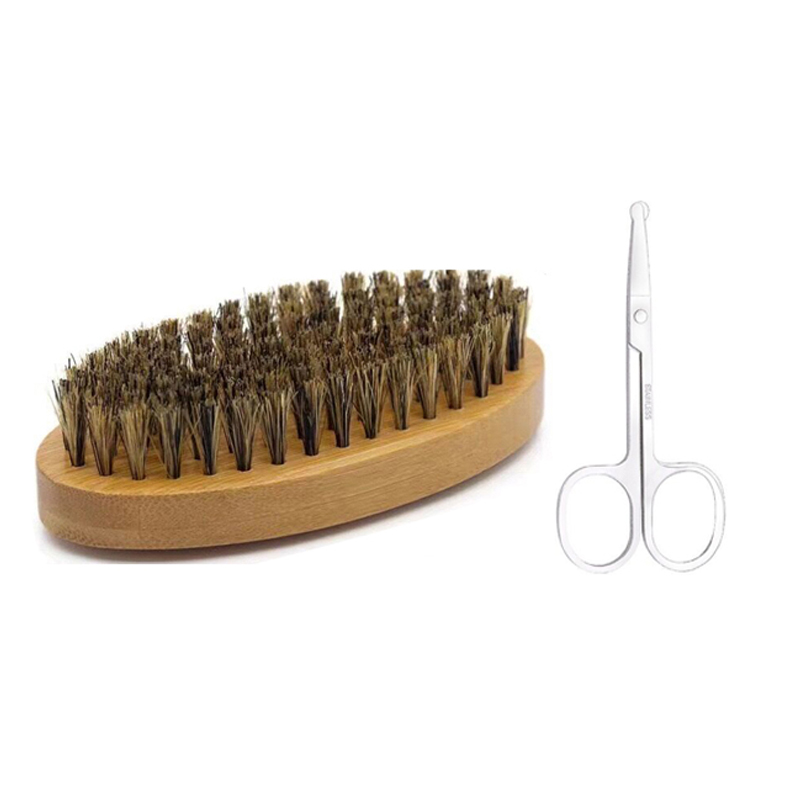 Mannen Scheerkwast Set Varkenshaar Draagbare Kapper Natuurlijke Baard Borstel Kam Schaar Voor Gezichtsreiniging Styling Tool: Oranje