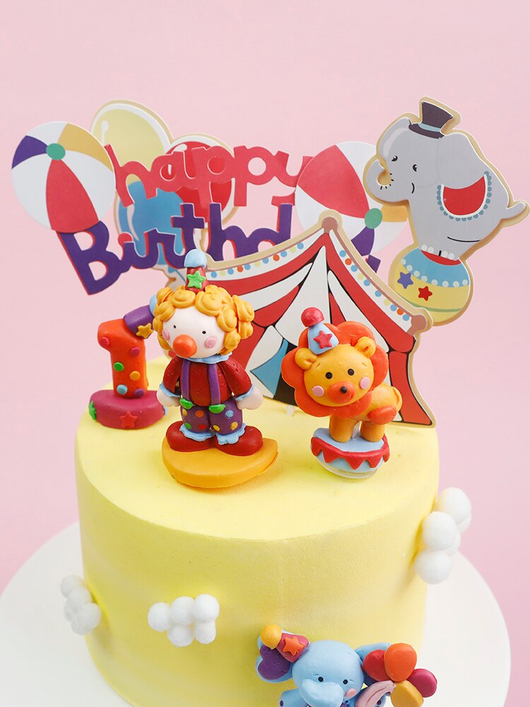 Leeuw Circus Clown Olifant Bal Cake Topper Voor Verjaardag Decoratie Bruiloft Benodigdheden Baby Shower Bakken Dessert Kid Liefde