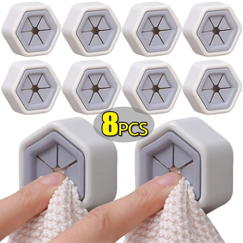 8/1pcs zelfklevende Handdoek Plug Houder Punch Gratis Wandmontage Theedoekjes Badkamer Opslag Haken Rack keuken Vodden Doek Clips