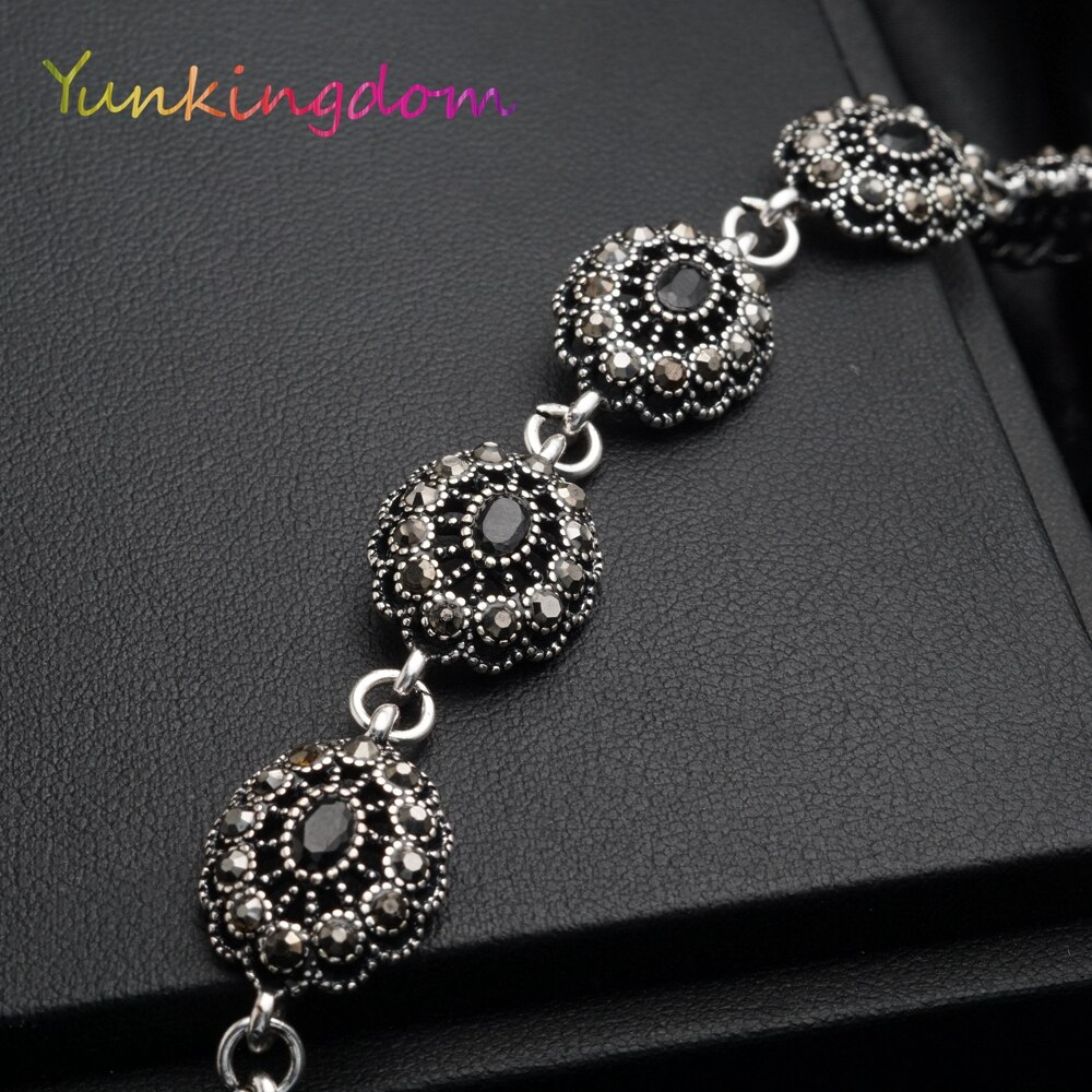 Yunkingdom Ethnische Stil Jahrgang-Schmuck Silber Farbe Armbänder für Frauen Schwarz Harz K1794