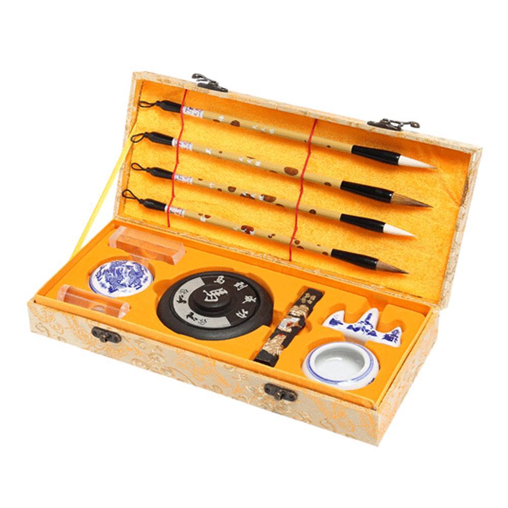 Chinese Calligraphy Brush Pen Set Paperweight Seal Ink Stick Set Chinese Painting Brushes Set Calligraphy Supplies Gift Box Set