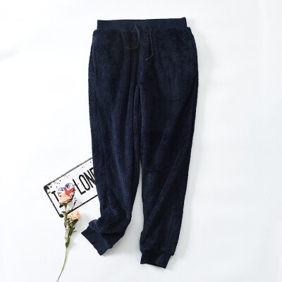 Home pants for Women Coral fleece trousers Sleep Bottoms pants: Blue / M