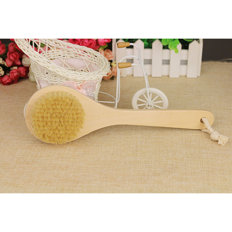 Round Shape Natural Boar Bristle Wooden Brush Middle Long Handle Wooden