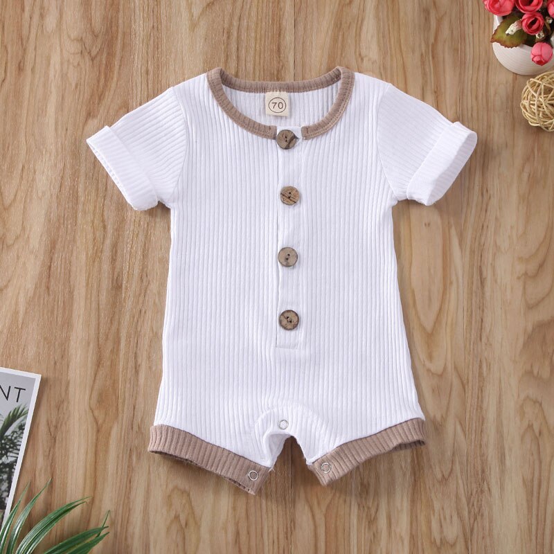 Zomer Baby Kleding Pasgeboren Baby Baby Jongens Meisjes Kleding Geribbeld Solid Romper Jumpsuit Korte Mouw Outfit 0-18M