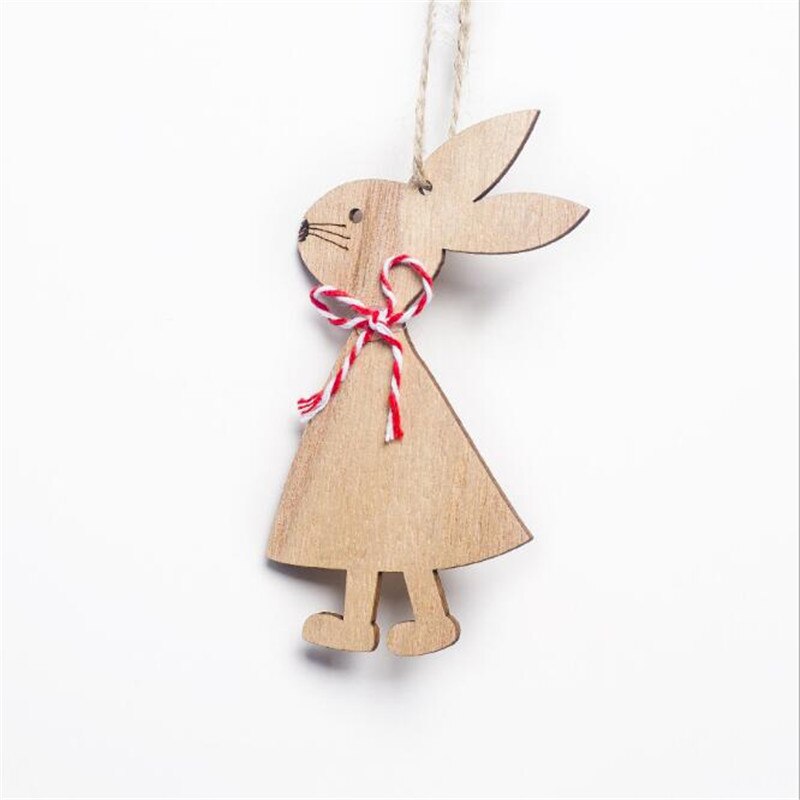 4pcs/set 7*11cm Easter Rabbit Wooden Decoration DIY Wood Hanging Crafts Cute Bunny Easter Ornaments Party Supplies Wood Crafts