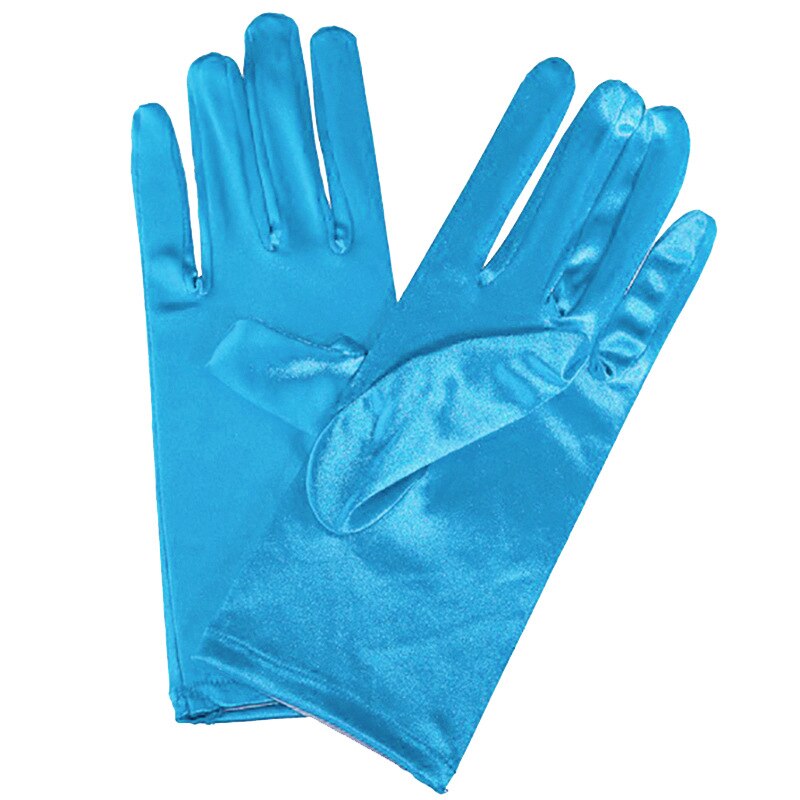 1 PC Mädchen Dame Satin- Kurze Finger Handgelenk Handschuhe Glatt Abend Party Formale Prom Kostüm strecken Handschuhe verrotten Weiß Etikette handschuh: sehen blau