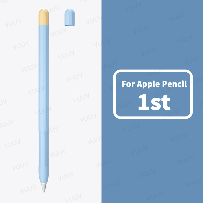 Étui souple en Silicone pour Apple Pencil, 1 ou 2 pièces, housse de protection Duotone, pour iPad de 1ère et 2ème génération: 1st Sky blue