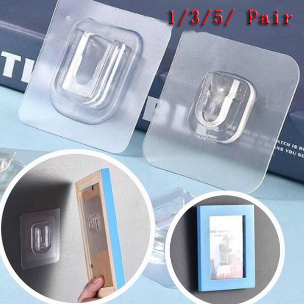 Ganchos adhesivos de doble cara para puerta y pared, ganchos de alta resistencia reutilizables sin costuras para el hogar, 1/3/5 pares