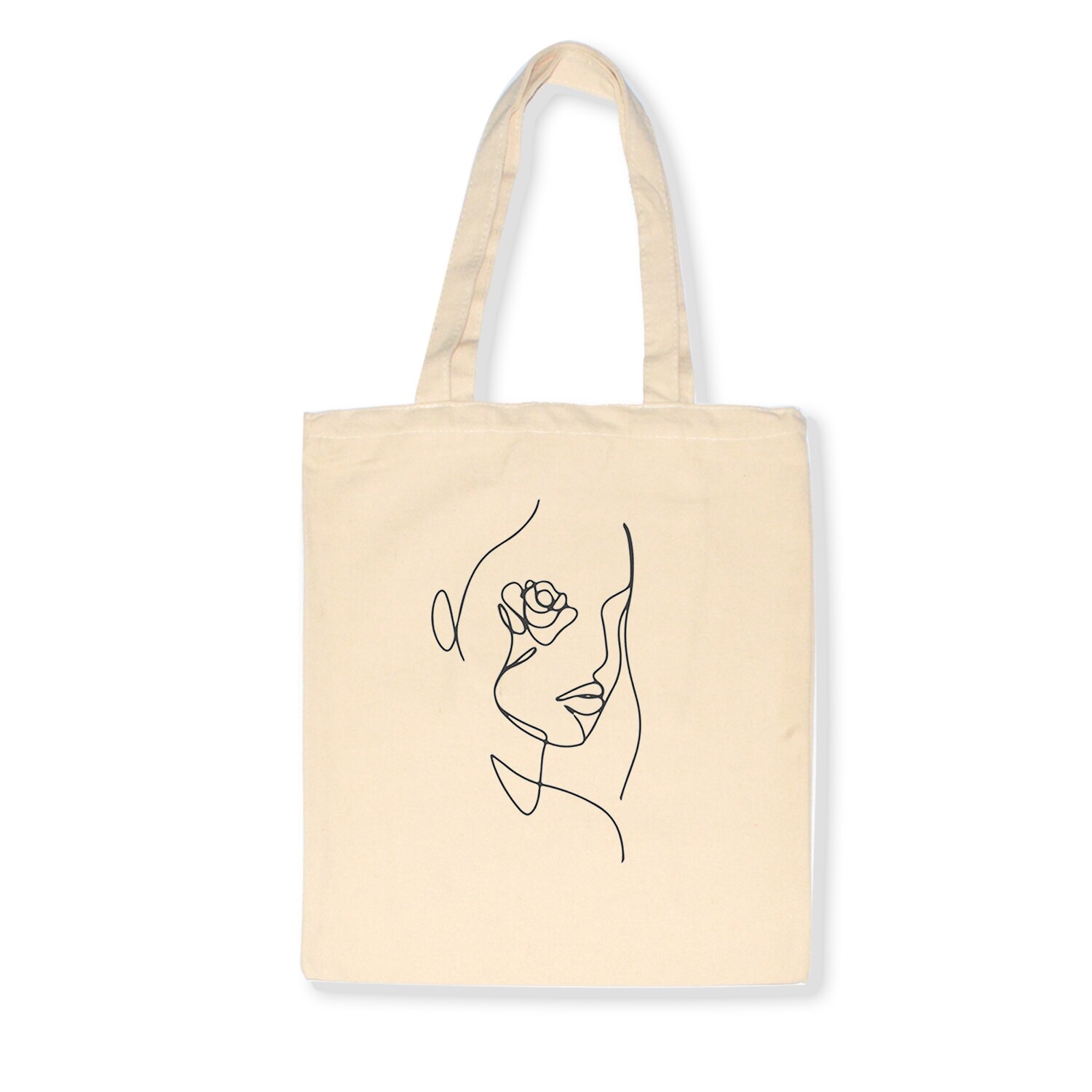 Creatie Handen Lijn Art Canvas Katoen Eenvoudige Cartoon Print Grote Boodschappentassen Meisjes Effen Kleur Leven Casual Pacakge Handtassen: E197BEIGE