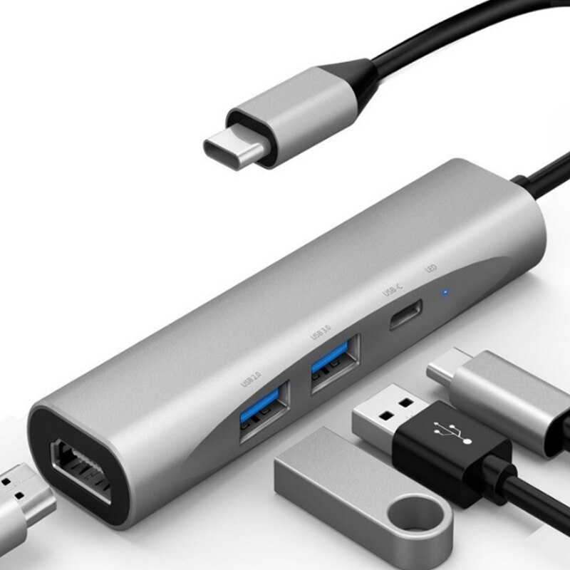 Aluminium 4 en 1 type-c Station d'accueil 4K HDMI USB 3.0/USB2.0 Hub adaptateur d'extension multifonction pour PC Mac book