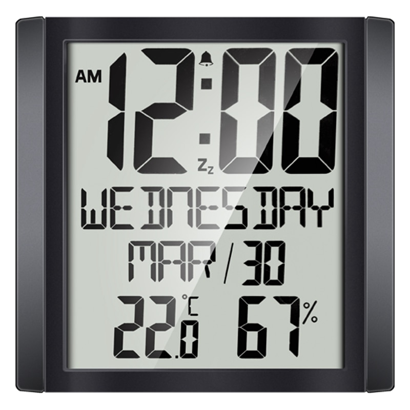 Slim Atomic Wall Clock with Indoor/Outdoor Temperature & Humidity Full Calendar and Large Display: Default Title