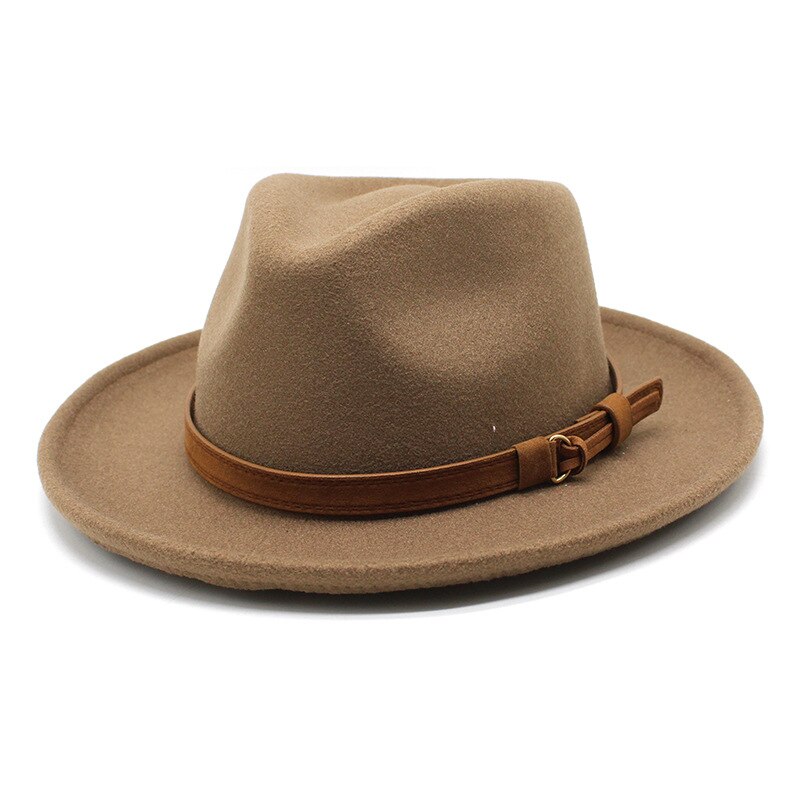 lidafish Wool Felt Fedoras Hats For Men Autumn Winter Trilby Cap Curved Brim Formal Jazz Dress Hat: Light Khaki