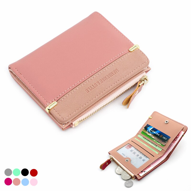 2 fold Short Ladies Wallet Simple Wild Student Zipper Coin Purse Female PU Leather Wallet Card Package