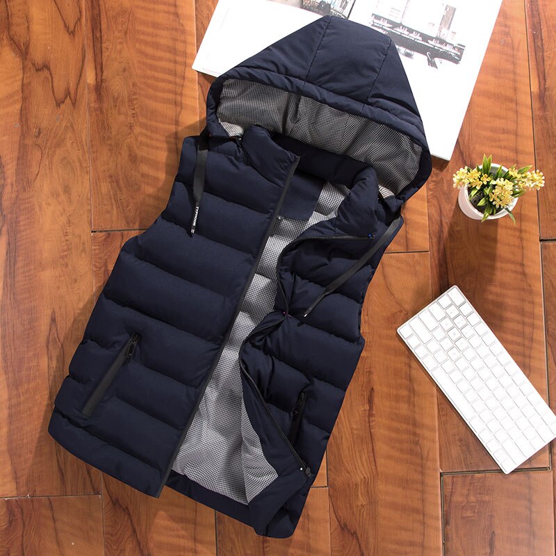 Mantlconx Oversize Heren Capuchon Mouwloos Vest Herfst Winter Vest Mannen Vest Katoen Gevoerde Capuchon Vest mannelijke: Dark Blue / XXL ( EU-M )