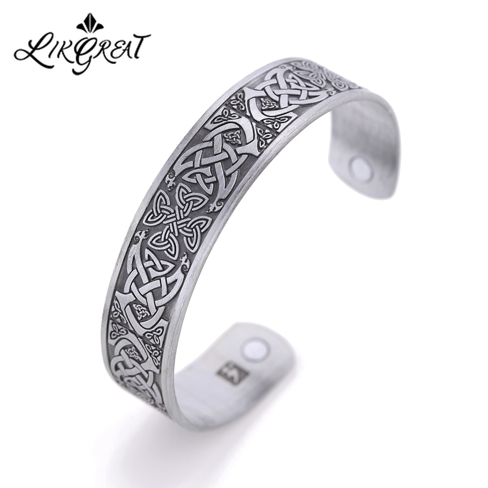 LIKGREAT Metal Engraved French Caroline Dynasty Cross Bangle Women Men Amulet Jewelry Celtics Knot Magnetic Cuff Bracelet