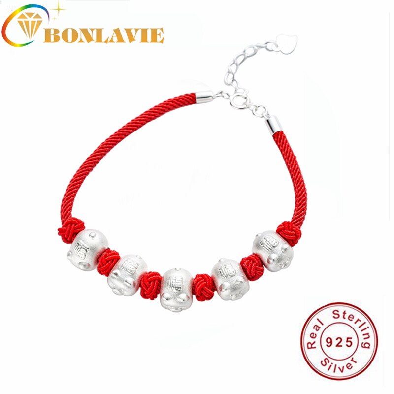 BONLAVIE S925 Silber FUZI Schwein rot kette armband fünf glück tür fünf kleine schwein glück rote seil weiblichen Chinesischen schmuck