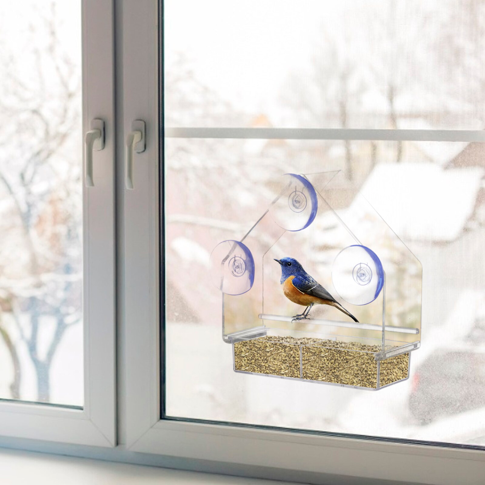 Window Bird Feeder Acrylic Transparent Window Bird Feeder Tray Bird House Pet Feeder Suction Cup Installation House Type Feeder