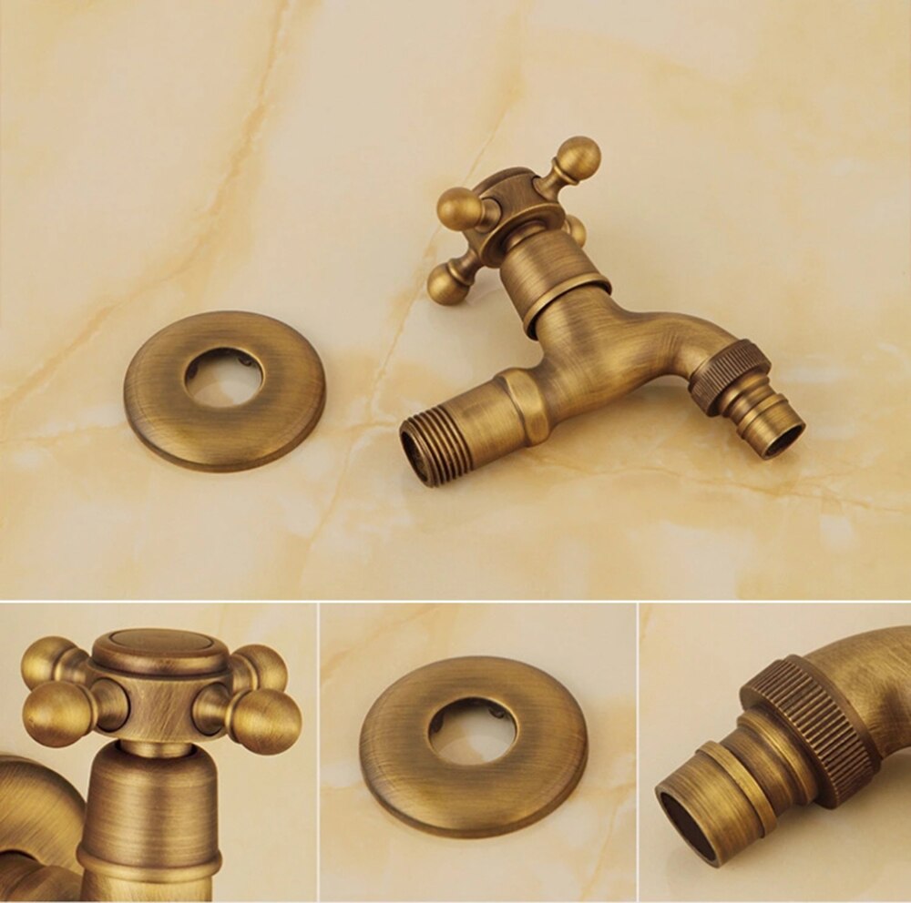 Wall Mount Bibcock Brass Retro Tap Decorative Outdoor Garden Taps Washing Machine Mop Luxury Antique WC Faucet