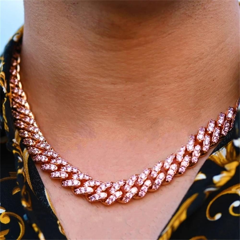 GLAMing Hip Hop Bling Iced Out Necklace Cuban Chain Men Gold Statement Crystal Rhinestone Choker Necklace Women's Jewelry