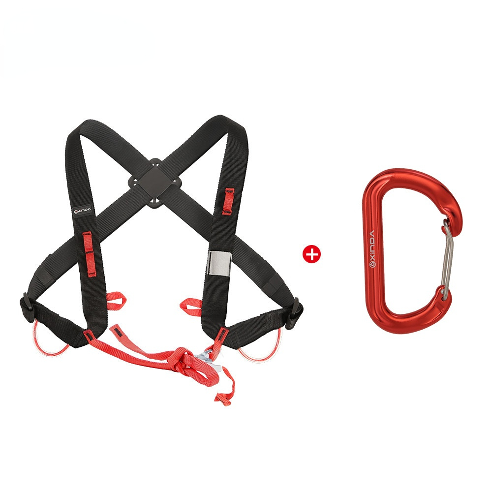 Rock Climbing Chest Harness, Chest Shoulder Strap Replacement for Caving Downhill, Outdoor Sports Safety Equip with Hook: Black 2