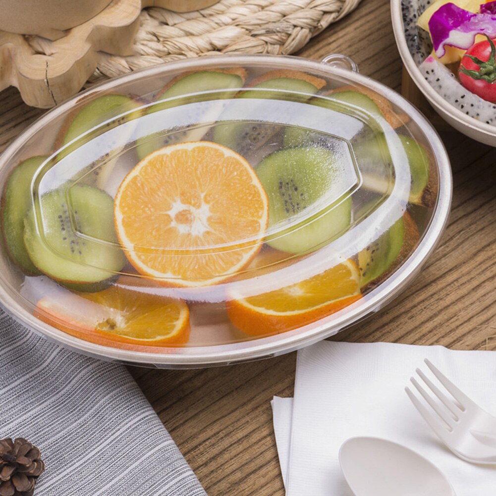 50Pcs Disposable Round Oval Bowl Kitchen Salad Snacks Picnic Container with Lid