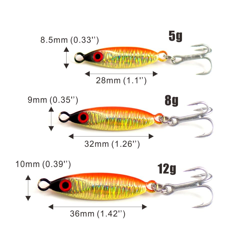 5g 8g 12g Countbass Casting Jigs with Treble Hook, Shore Micro Jigging Fishing Lure Bait, Mini Metal Jigs, Sea Bass Game