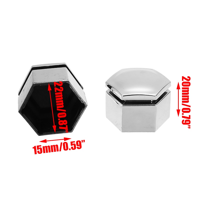 20pcs Chrome 22MM Wheel Hex Nut Bolt Cap Anti-rust Cover Protective Bolt Caps Hub Screw with Removal Tool