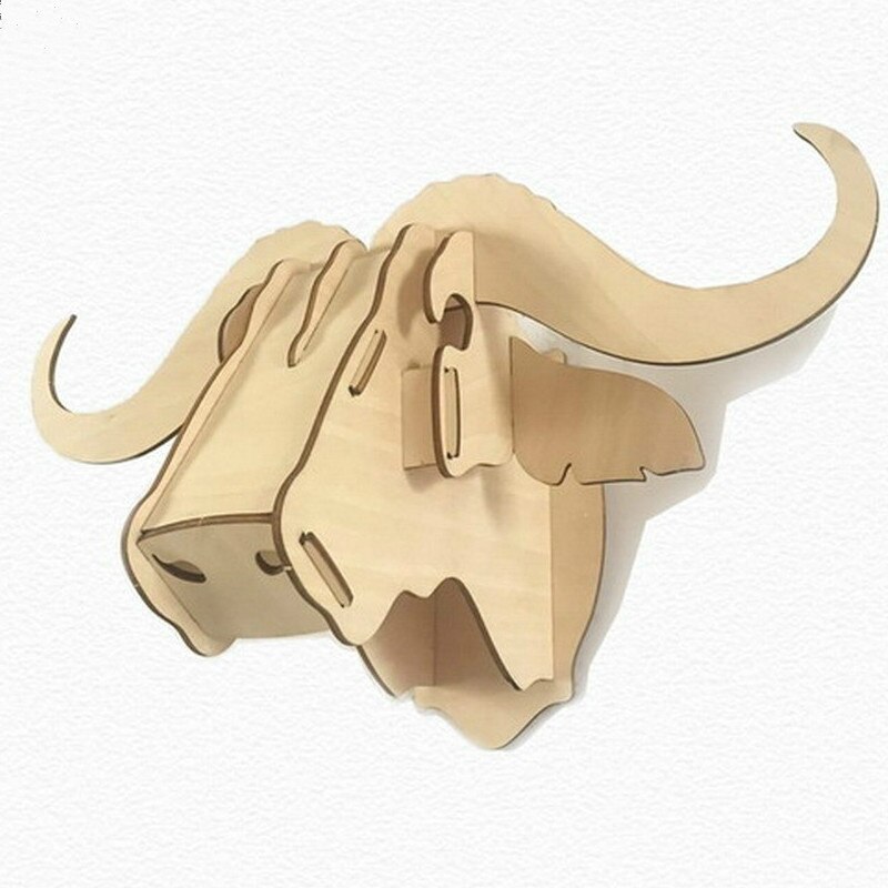3D Houten Dierenkop Muur Opknoping DIY Creatieve Puzzel multiplex Eenhoorn Hoofd Voor Home Decor MDF Ambachten Kunst Muur decoratie: Cow